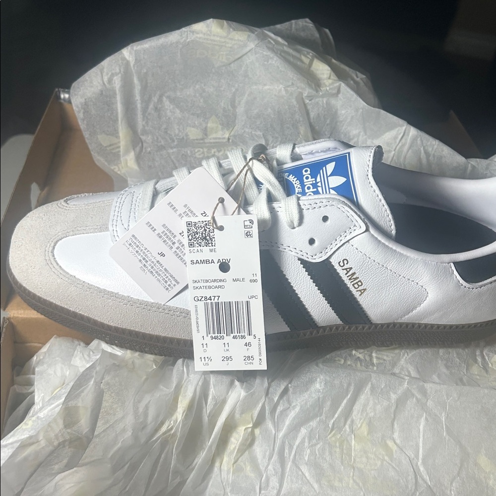 adidas Samba White Sneakers with Black Stripes and Gum Sole - Picture 3 of 6